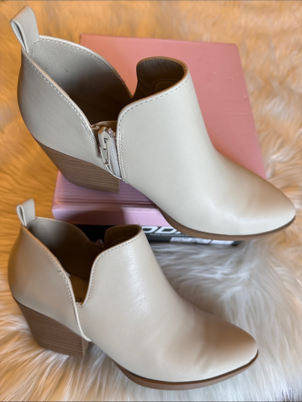 SODA Bone Ankle Booties with Low Block Heel, Size 8